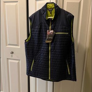 Mens Orvis Trout Bum Vest. Blue with green accents. Size L. NWT!